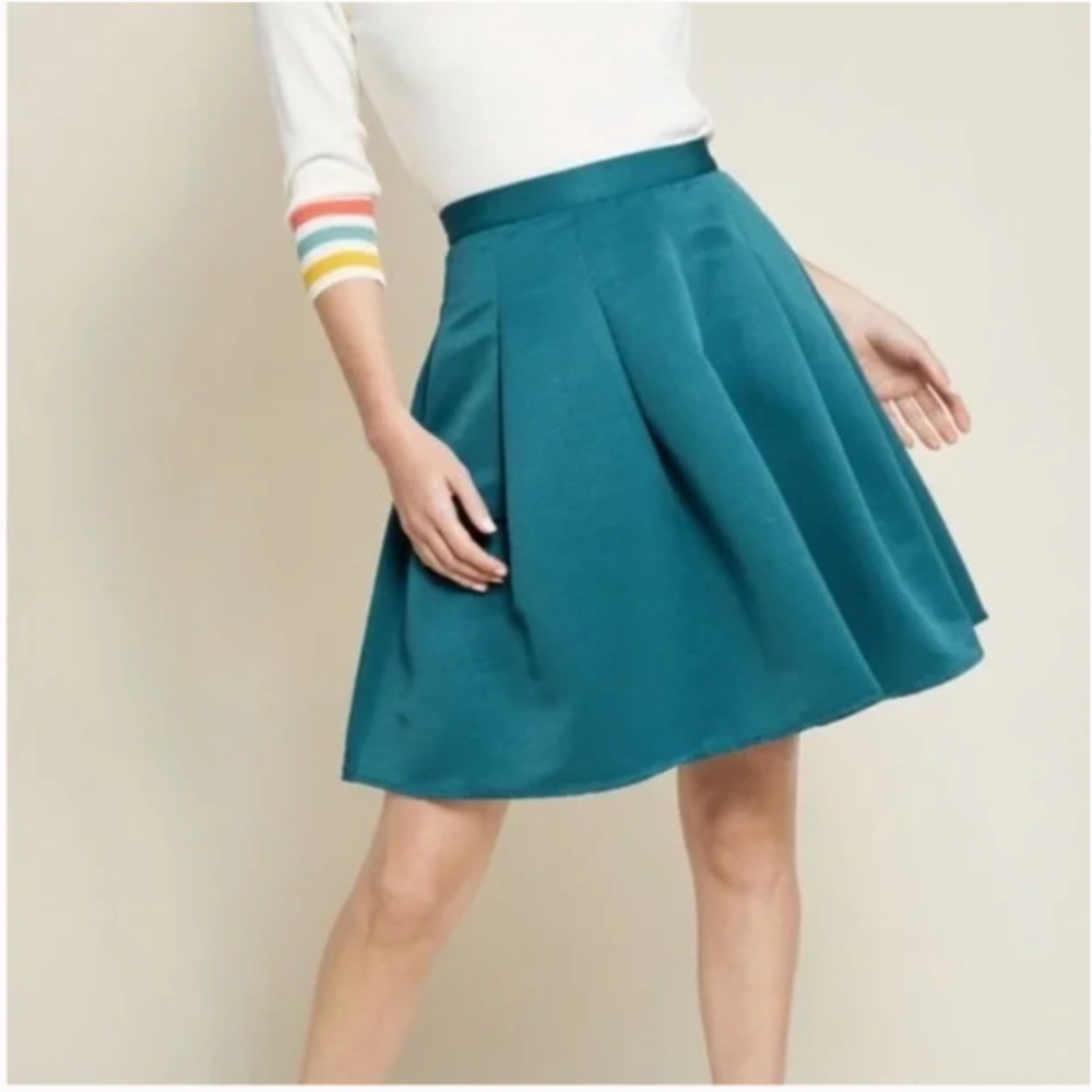 Modcloth Ethereal Expression Pleated Teal Full Mini Skirt Size S